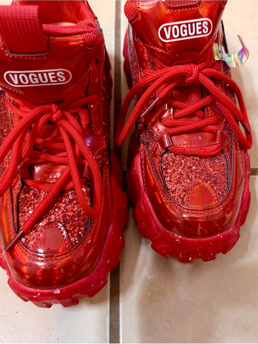 Vogue Red Glitter Chunky Sneakers